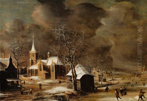 Village Sous La Neige Par Temps Gris - view 1