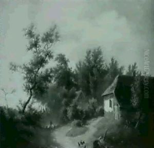 Woman Drawing Water Near A Cottage by Emile Bert