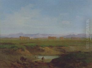 Paesaggio Della Campagna Romana Con Buoi Al Pascolo by Antonio Bertaccini