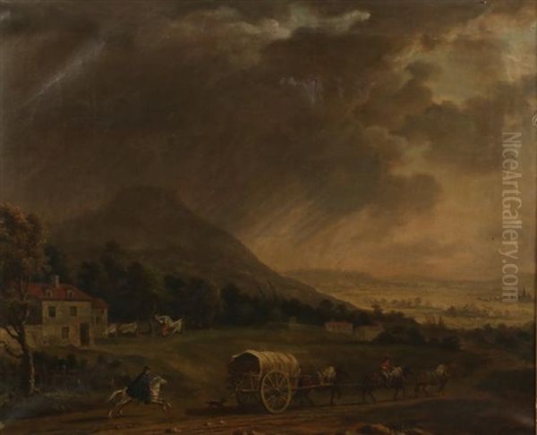 Charrette Et Cavalier Dans Un Paysage - view 1