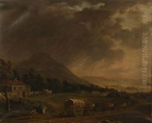 Charrette Et Cavalier Dans Un Paysage by Jacques Bertaux