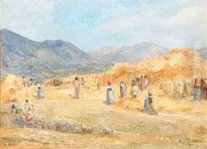Harvest Scene From Italy by Aage Bertelsen