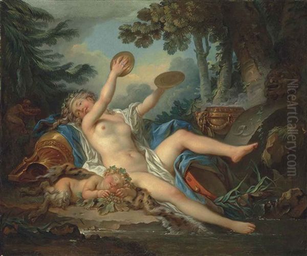 A Wooded Landscape With A Bacchante Playing The Cymbals And A Sleeping Faun - view 1