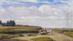 Paysage Normand Aux Lavandieres by Pierre Emile Berthelemy