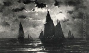 Segelboote Im Mondenschein by Pierre Emile Berthelemy