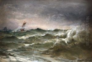 Bateau Dans La Tempete by Eugene Berthelon