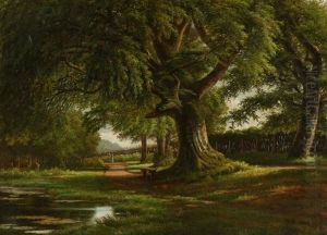 Park Scenery With A Couple Walking Along A Sunlit Path by Christian Bernh. Severin Berthelsen