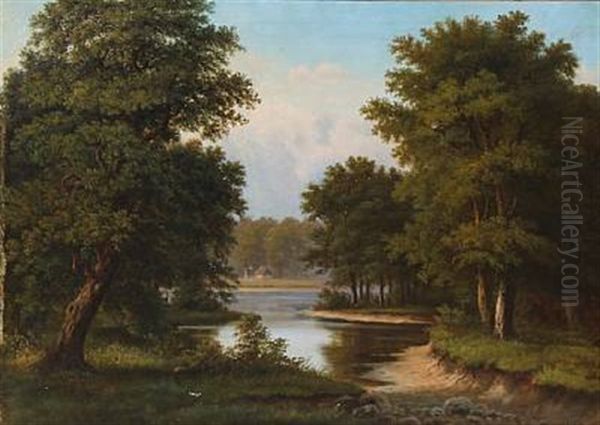 Forest Lake With A Little House In The Woods - view 1