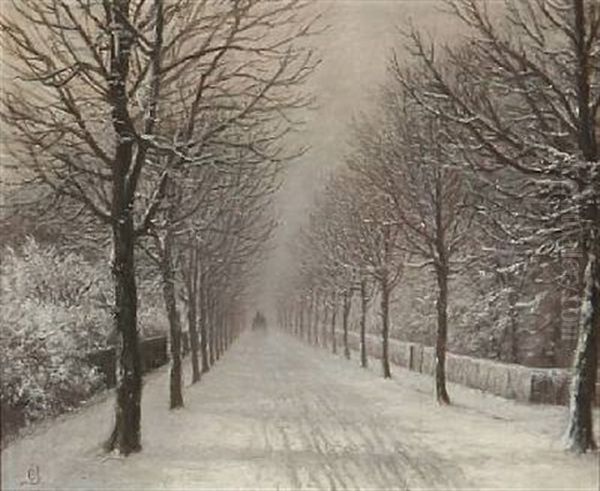 Snowy Avenue With A Horse-drawn Carriage In The Distance - view 1