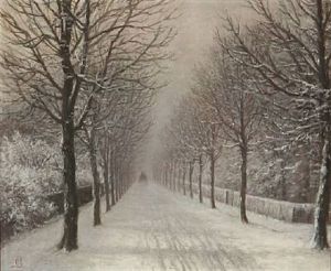 Snowy Avenue With A Horse-drawn Carriage In The Distance