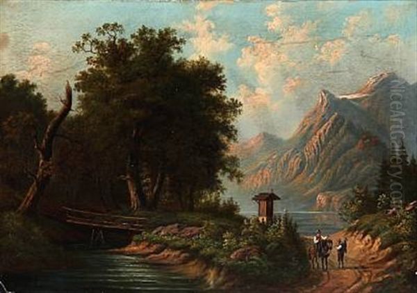 South European Landscape With Two People On A Road - view 1