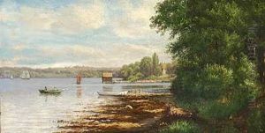Smabade Ud For Kysten I Svendborgsund En Stille Sommerdag by Christian Bernh. Severin Berthelsen