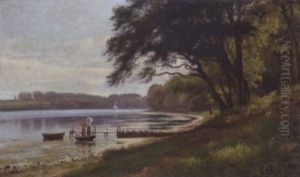 Stille Sommerdag Med Tre Piger I En Robad I Faenosund Ved Teglgaard
