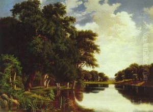 Parti Fra Jaegersborg Dyrehave Ved Kirsten Piilskilde Med To Damer by Christian Bernh. Severin Berthelsen