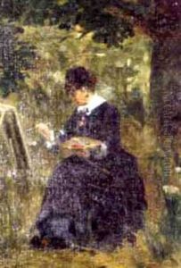 Berthe Morisot Painting In A Wooded Landscape by Nicolas Berthon