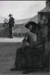 Parti Fra En Bjergby Med En Gammel Mand Der Musicierer by Nicolas Berthon