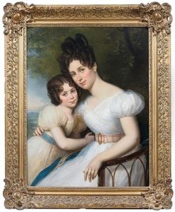 Portrait De Madame Charles Delamalle Nee Angelique Arnauld Et Sa Fille Agathe, Future Madame Ferdinand De Lesseps by Rene Theodore Berthon