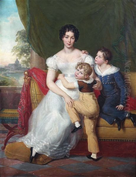 Portrait D'une Jeune Femme Avec Ses Deux Enfants - view 1