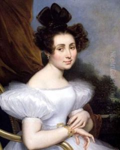 Portrait De Jeune Fille Assise Devant Un Paysage by Rene Theodore Berthon