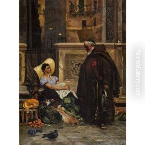 Marktfrau Und Monch Mit Ente by Alfred Henri Berthoud