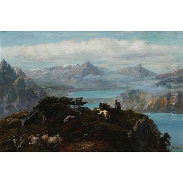 Blick Auf Thuner- Und Brienzersee Mit Jager Und Hund - view 1