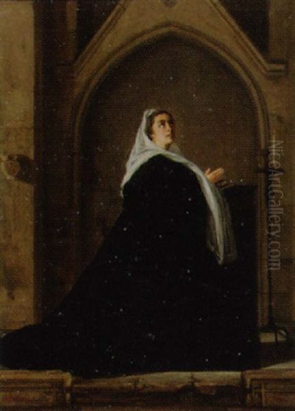 Eine Dame Im Gebet In Einer Gotischen Kapelle - view 1