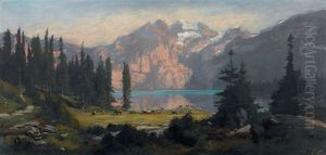 Sommerlicher Oeschinensee Mit Weidender Kuhherde Sommerlicher Oeschinensee Mit Weidender Kuhherde