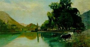 Kuhe Am Seeufer by Auguste Henry Berthoud