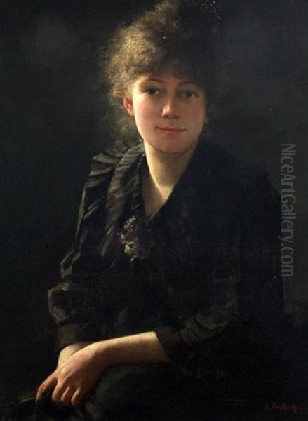 Portrait Of A Lady Wearing A Black Dress - view 1