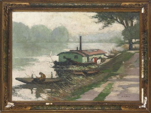 Barges At The River Bank - view 1