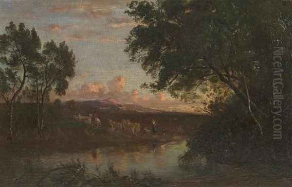 Troupeau Au Bord De L'etang - view 1