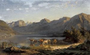 Viehherde Am Seeufer by Rodolphe Leon Berthoud