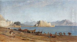Fischer Bei Neapel Mit Blick Auf Das Castel Dell'ovo Fischer Bei Neapel Mit Blick Auf Das Castel Dell'ovo