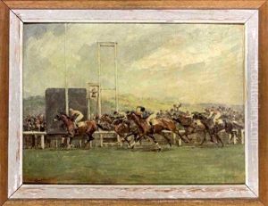 Race At Longchamps by Rene (Ribet) Berti
