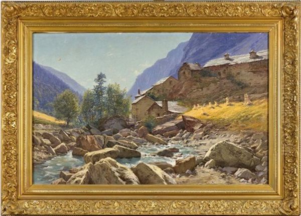 La Romanche Et Le Hameau Des Freaux Pres De La Grave. Oisans by Charles Alexandre Bertier