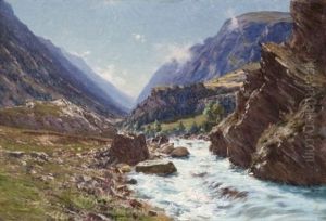 La Romanche A La Grave, Hautes-alpes by Charles Alexandre Bertier
