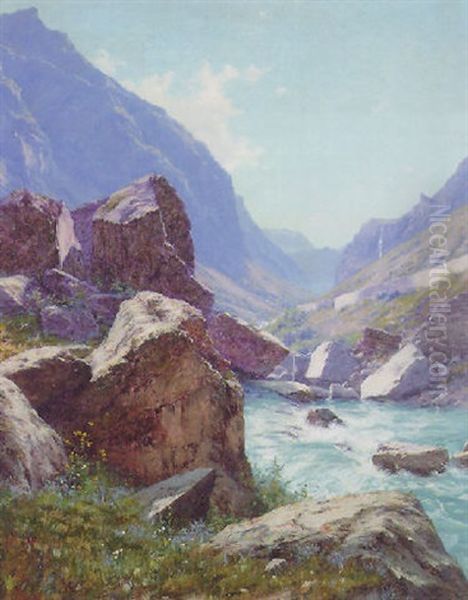 A River Flowing Through A Mountainous Valley - view 1