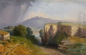 Vue Des Environs De Nemi Par Temps D'orage by Edouard Francois Bertin