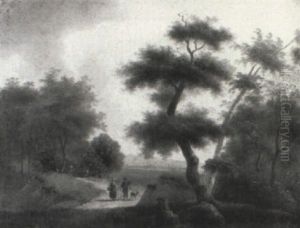 Travelers Along A County Road by Francois-Edouard Bertin