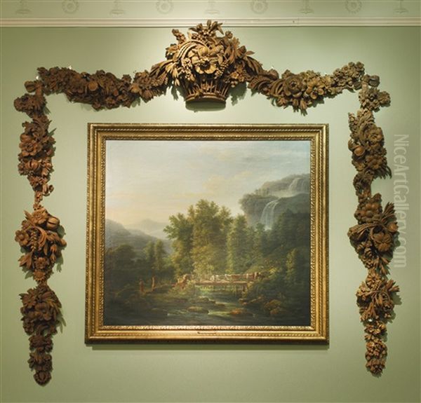 An Arcadian Lanscape With Cattle And Drovers, A Waterfall In The Distance - view 1
