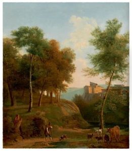 Vue Animee D'une Partie De La Ville De Valmontone Pres De Rome by Jean Victor Bertin