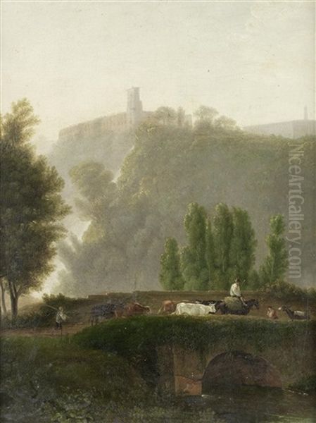 A View Of Tivoli With Drovers Crossing A Bridge In The Foreground - view 1