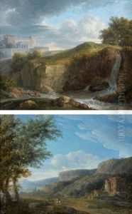 Paysages Italiens Animes De Cavaliers (pair) by Jean Victor Bertin