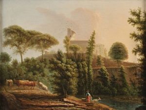Paesaggi Boschivi Con Pastori E Armenti Presso Un Corso D"acqua (pair)