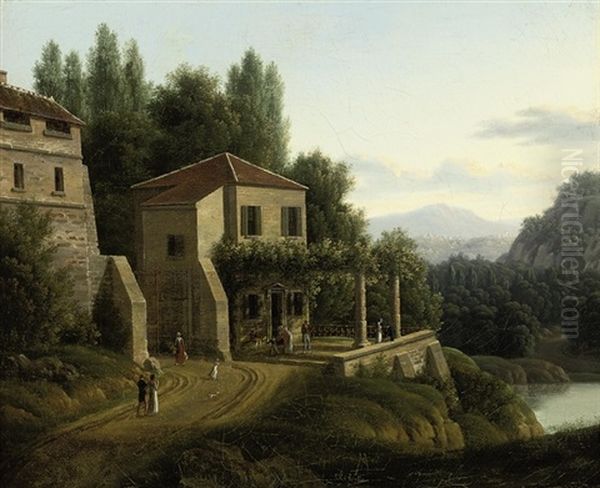 An Italianate River Landscape With Elegant Company Before A Villa - view 1