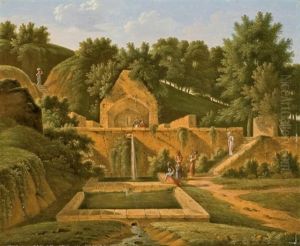 Fontaine Dans Un Jardin by Jean Victor Bertin