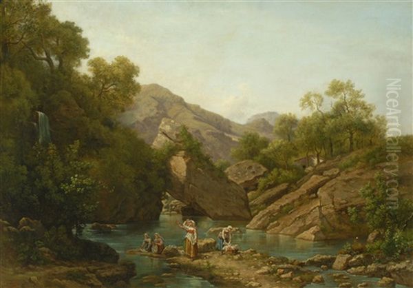 Italianate Riverscape With Washerwomen - view 1