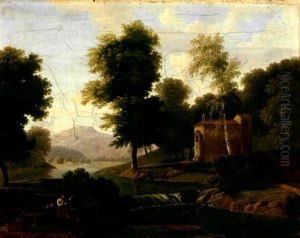 Paysage Montagneux Avec Une Chapelle, Anime De Personnages by Jean Victor Bertin