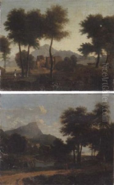 A Wooded Landscape With A Shepherd Before A Hamlet - view 1