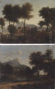 A Wooded Landscape With A Shepherd Before A Hamlet